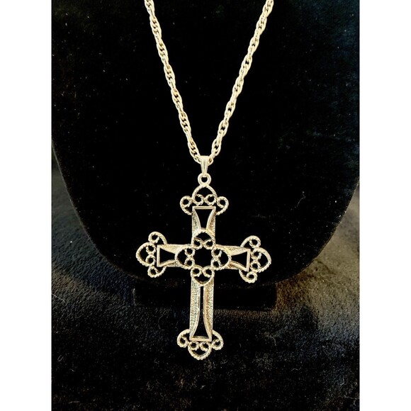 1973 Sarah Coventry Limited Edition Signed Large Cross Necklace Rare Collectible - Picture 4 of 5